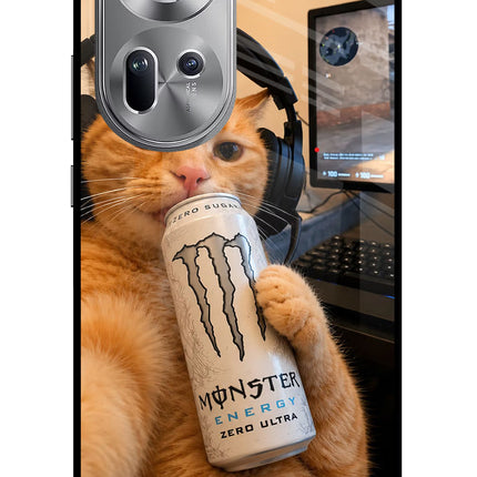 Gamer Cat Energy Oppo Reno11 Glass Case Back Cover by Casekaro