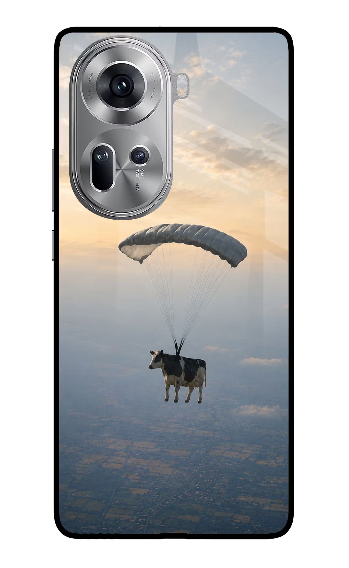 Skydiving Cow Oppo Reno11 Glass Case