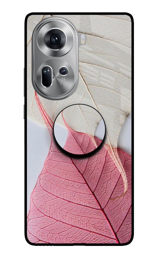 White Pink Leaf Oppo Reno11 Glass Case