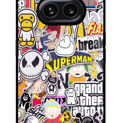 Sticker Bomb Nothing Phone 2A Glass Case Back Cover by Casekaro