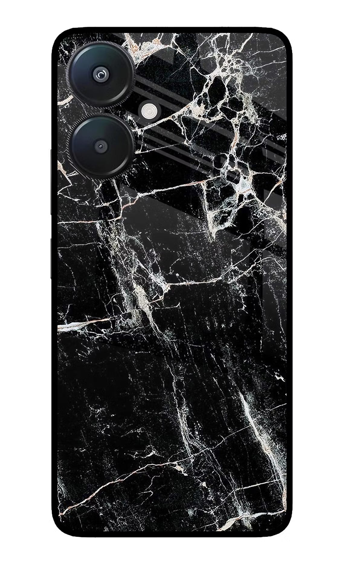 Black Marble Texture Redmi 13C 5G Glass Case Back Cover by Casekaro