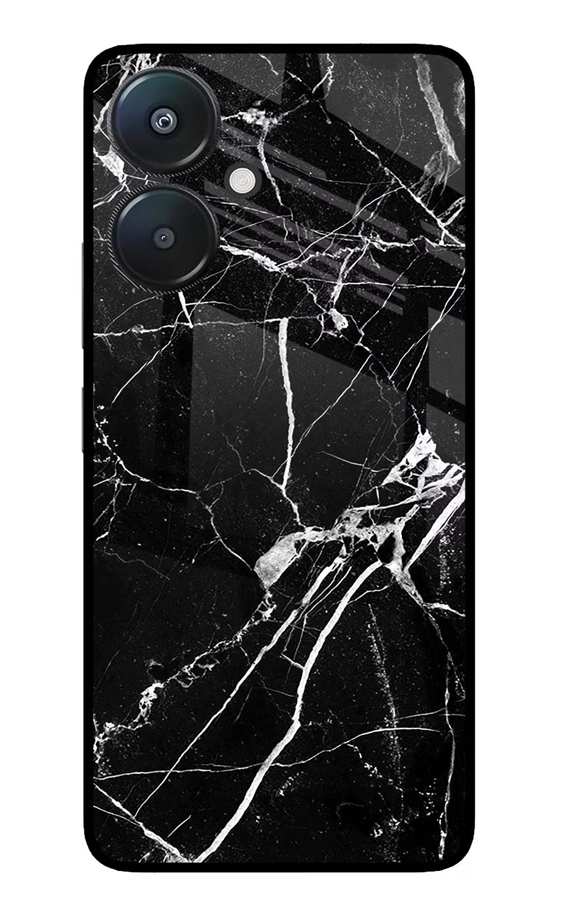 Black Marble Pattern Redmi 13C 5G Glass Case Back Cover by Casekaro