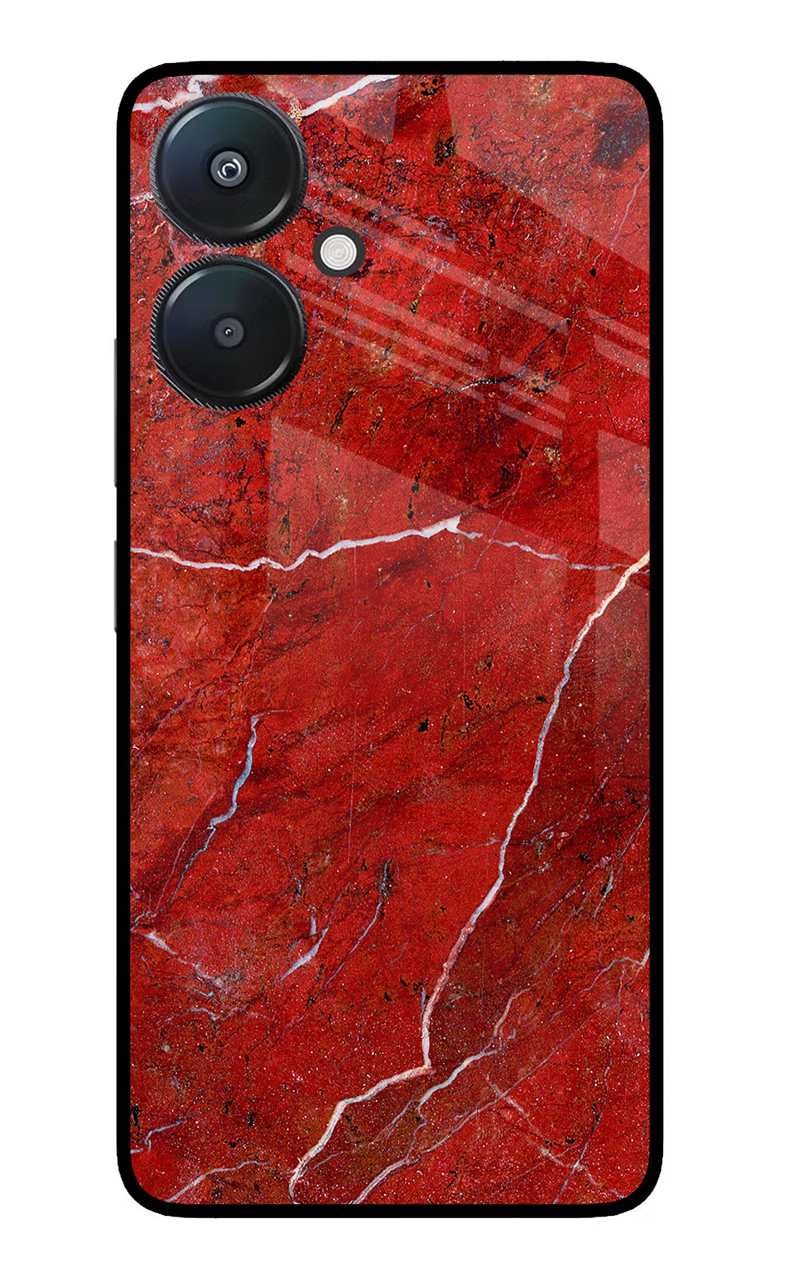 Red Marble Design Redmi 13C 5G Glass Case Back Cover by Casekaro