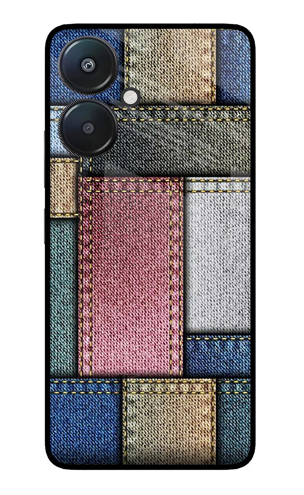 Multicolor Jeans Redmi 13C 5G Glass Case Back Cover by Casekaro