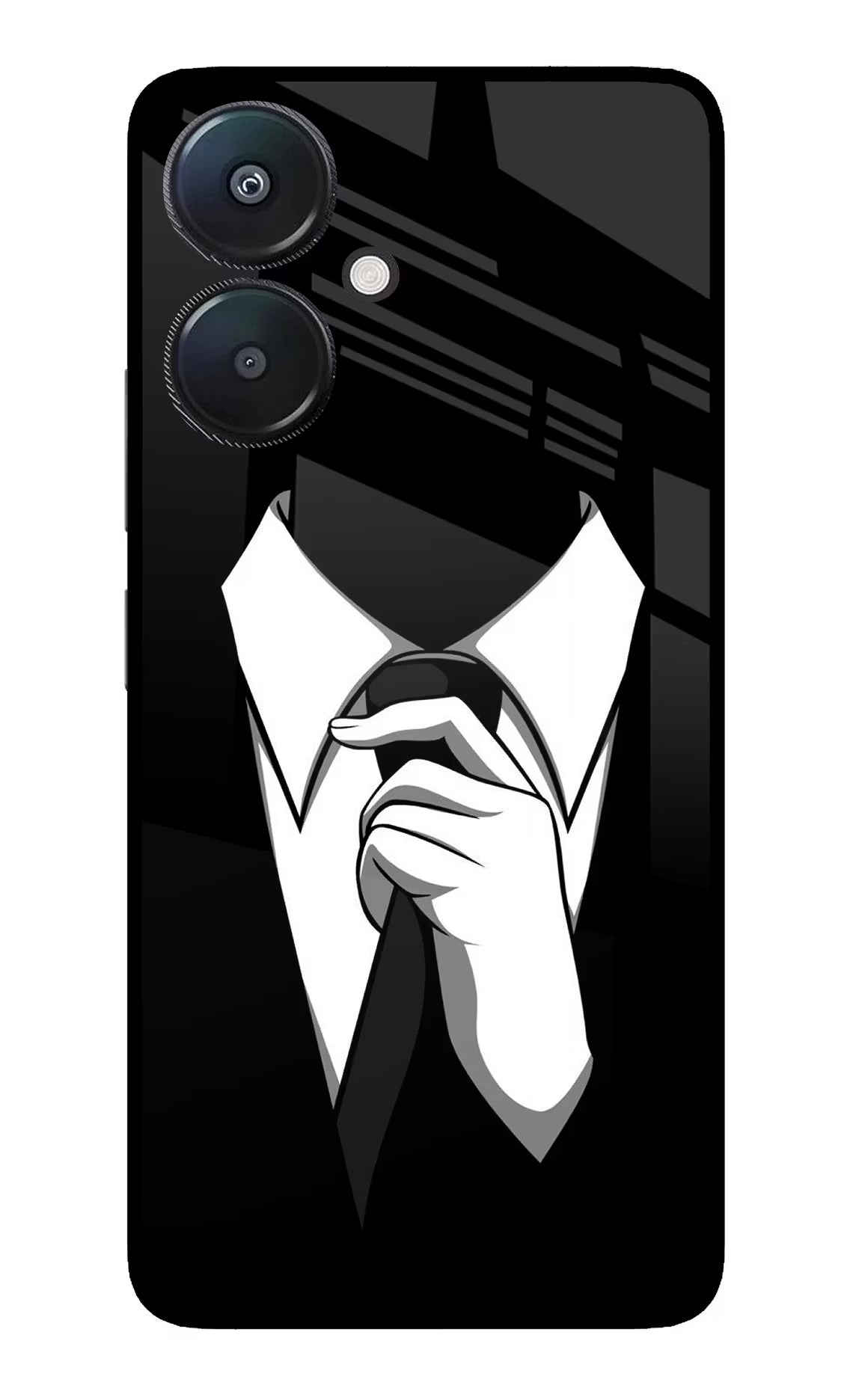 Black Tie Redmi 13C 5G Glass Case Back Cover by Casekaro