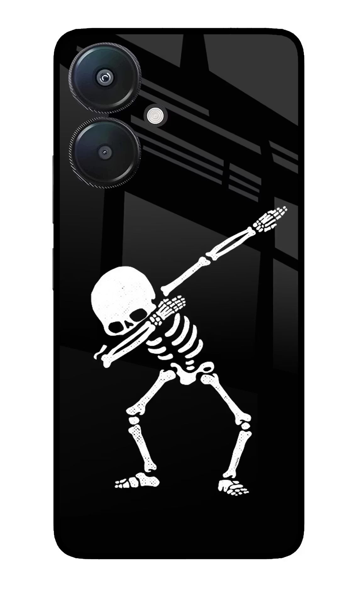 Dabbing Skeleton Art Redmi 13C 5G Glass Case Back Cover by Casekaro