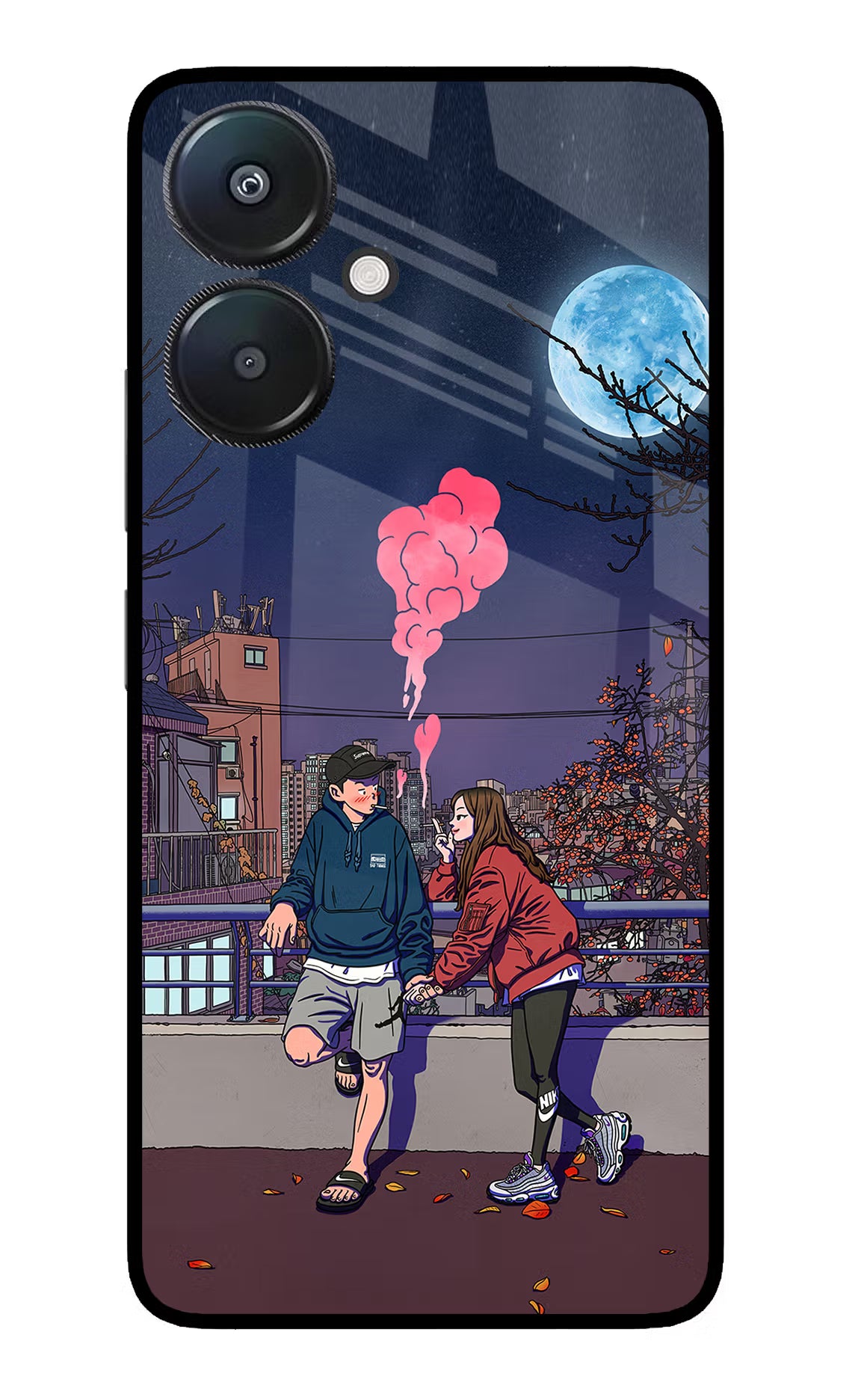 Chilling Couple Redmi 13C 5G Glass Case Back Cover by Casekaro