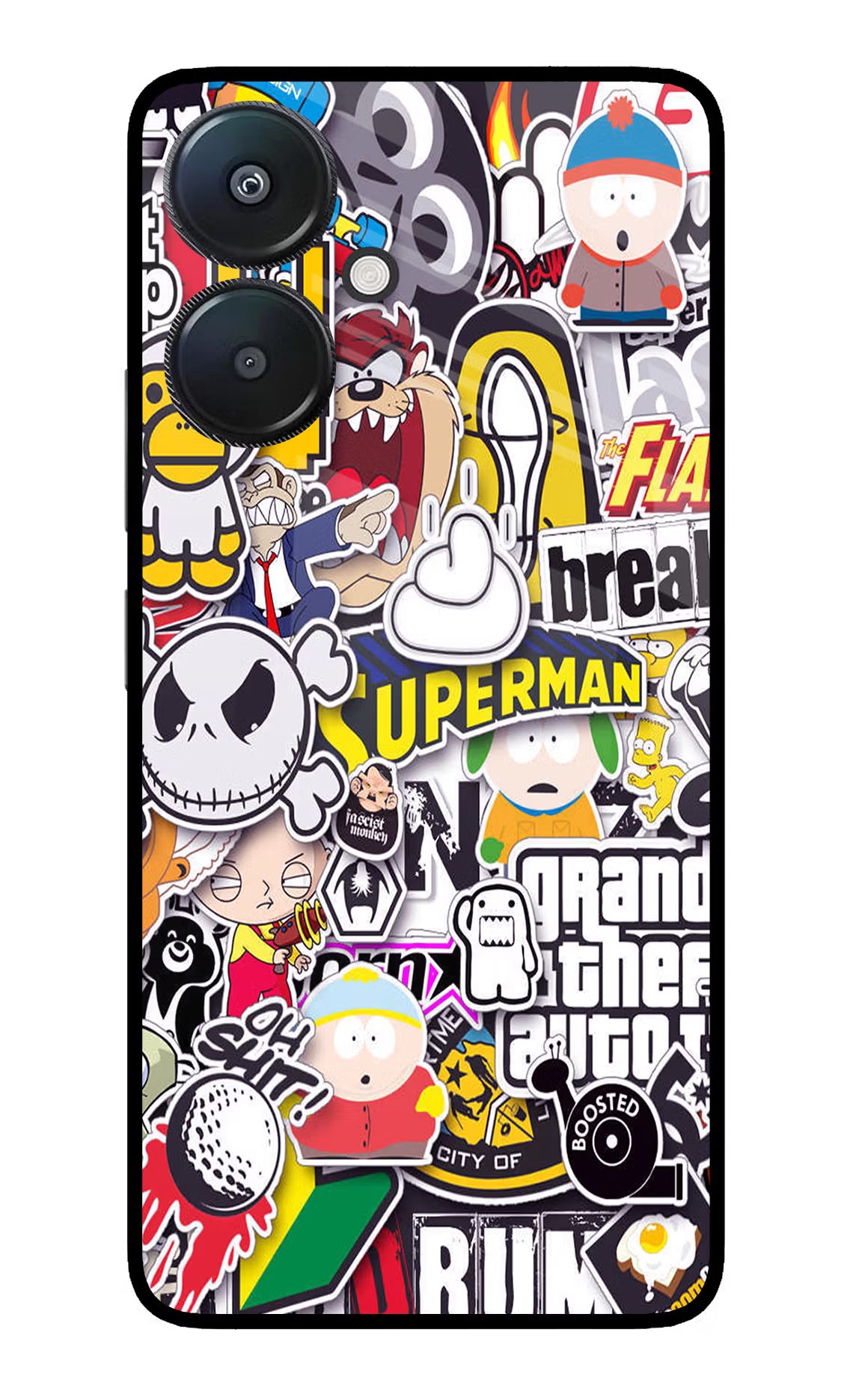 Sticker Bomb Redmi 13C 5G Glass Case Back Cover by Casekaro
