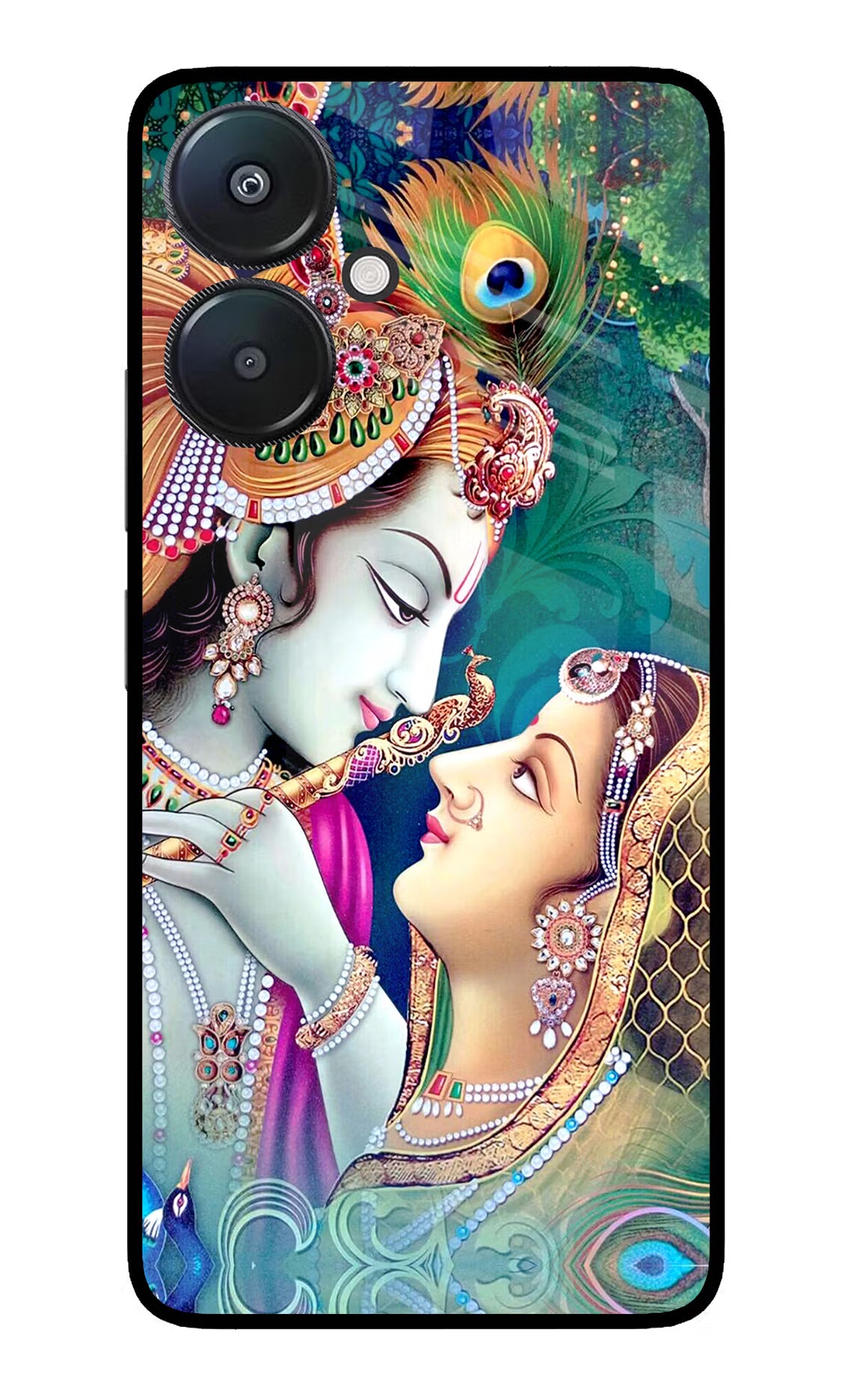 Lord Radha Krishna Redmi 13C 5G Glass Case Back Cover by Casekaro