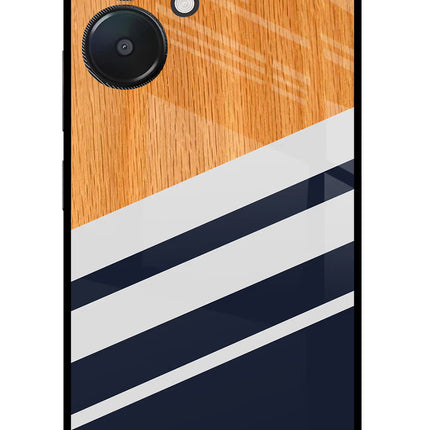 Blue and white wooden Redmi 13C 5G Glass Case