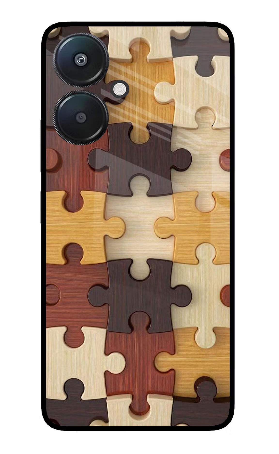 Wooden Puzzle Redmi 13C 5G Glass Case