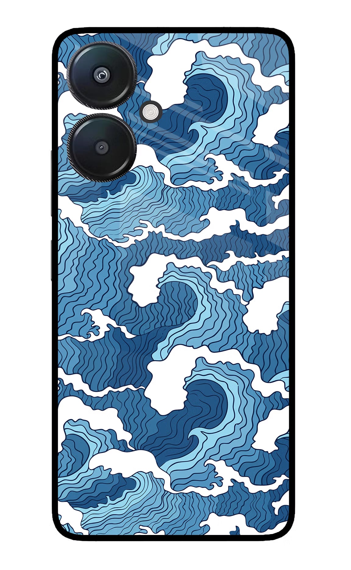Blue Waves Redmi 13C 5G Glass Case Back Cover by Casekaro