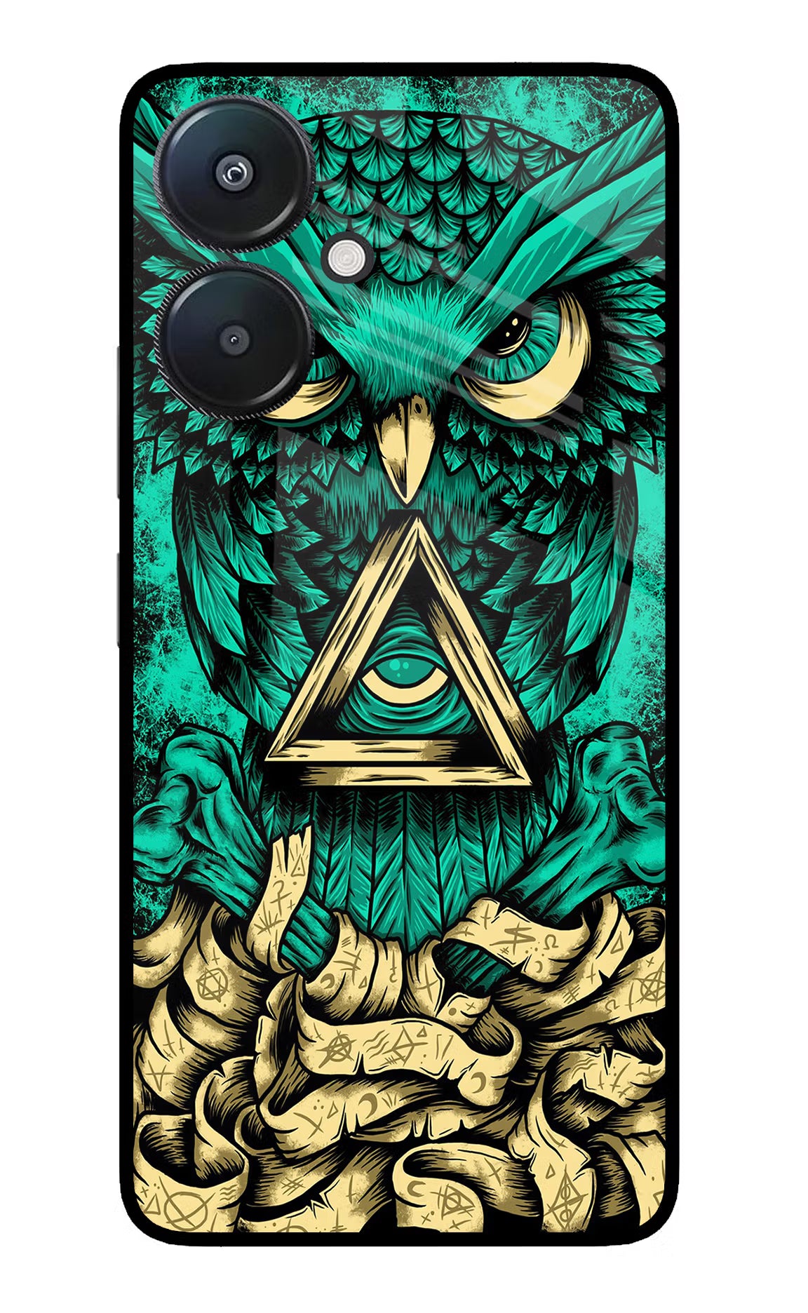 Green Owl Redmi 13C 5G Glass Case Back Cover by Casekaro