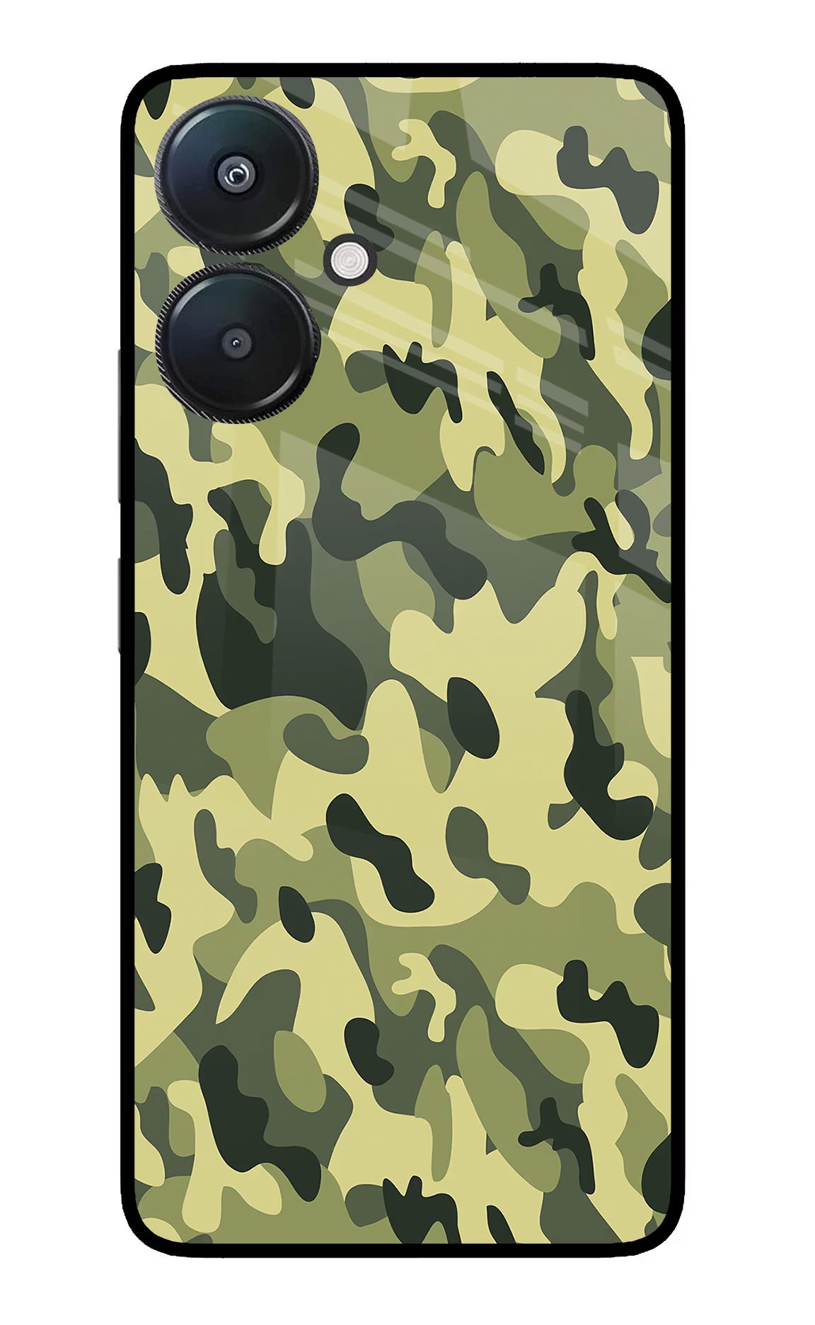 Camouflage Redmi 13C 5G Glass Case Back Cover by Casekaro