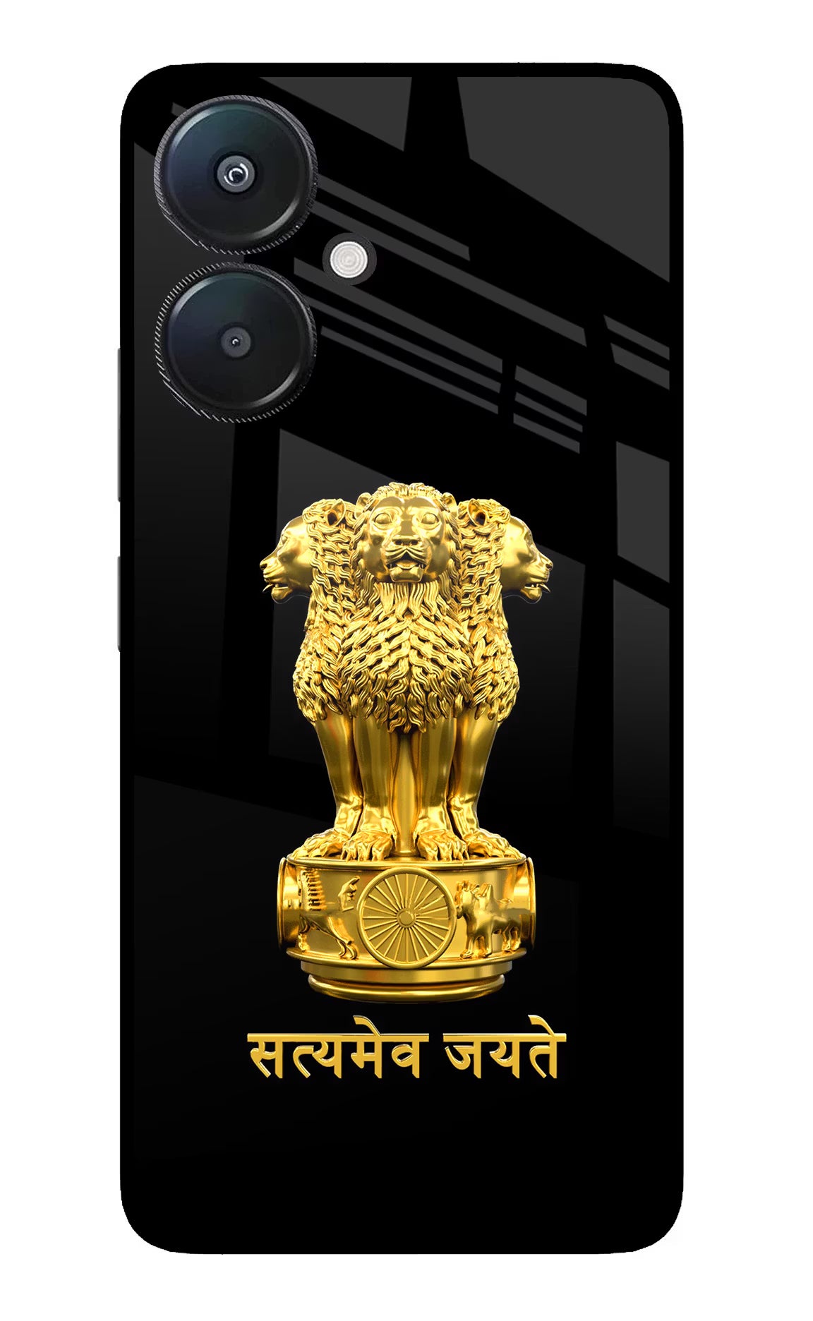 Satyamev Jayate Golden Redmi 13C 5G Glass Case Back Cover by Casekaro