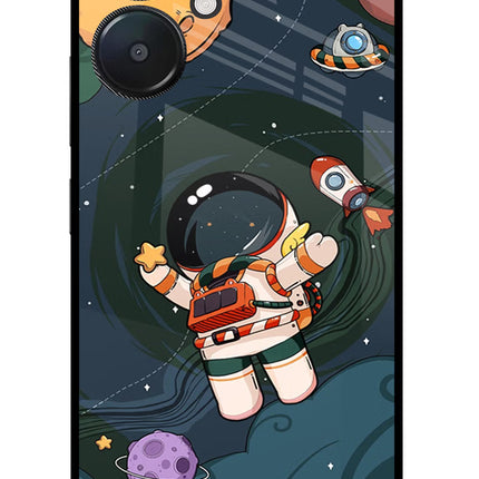 Cartoon Astronaut Redmi 13C 5G Glass Case Back Cover by Casekaro
