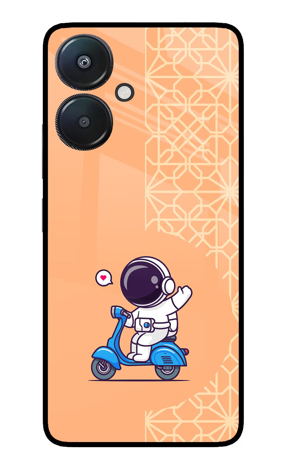 Cute Astronaut Riding Redmi 13C 5G Glass Case Back Cover by Casekaro