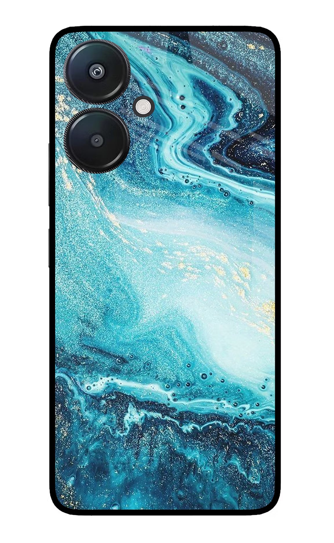 Blue Glitter Marble Redmi 13C 5G Glass Case Back Cover by Casekaro