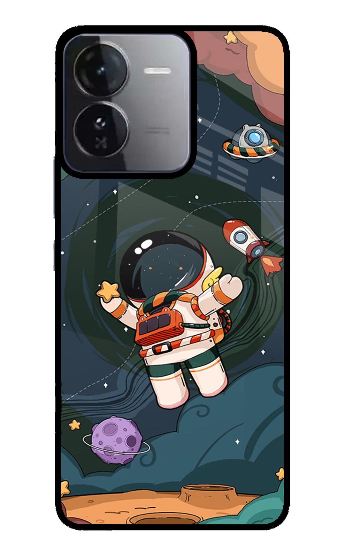 Cartoon Astronaut iQOO Z9 5G Glass Case Back Cover by Casekaro