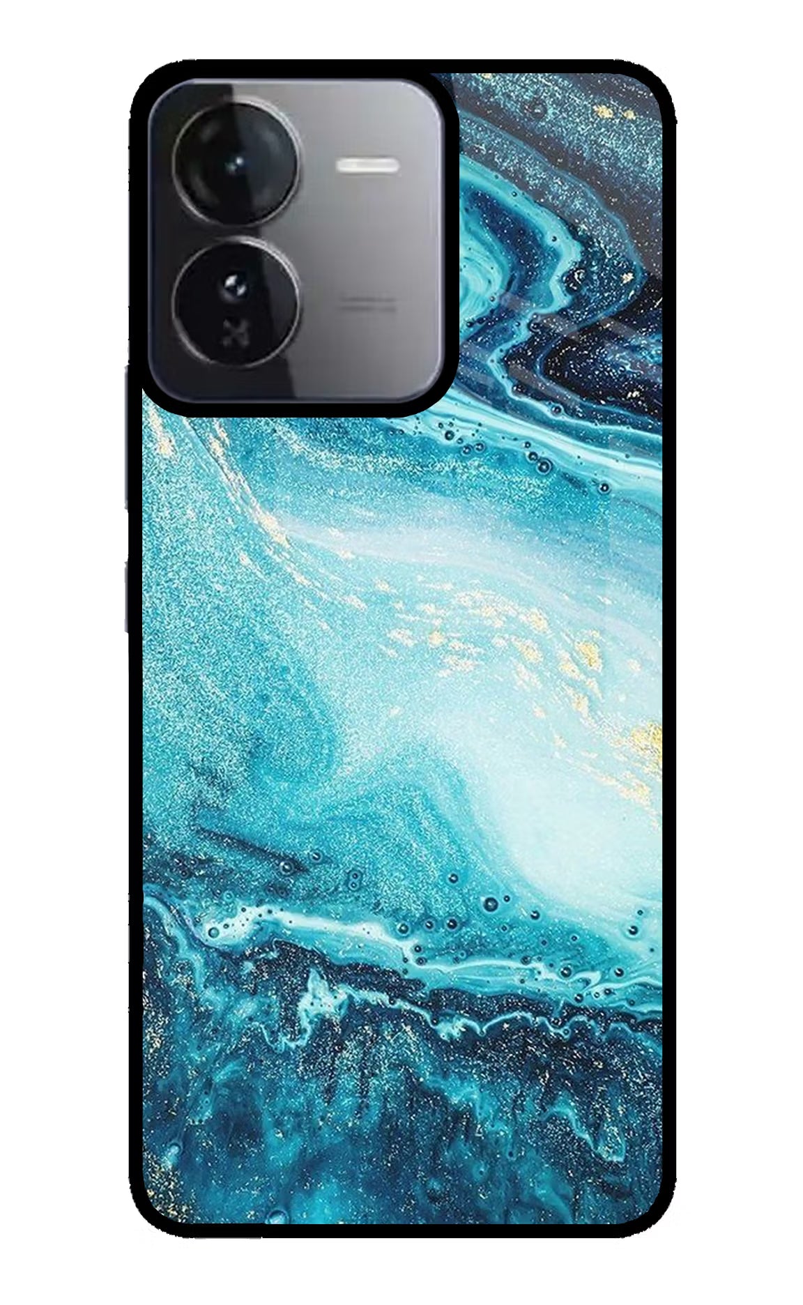 Blue Glitter Marble iQOO Z9 5G Glass Case Back Cover by Casekaro