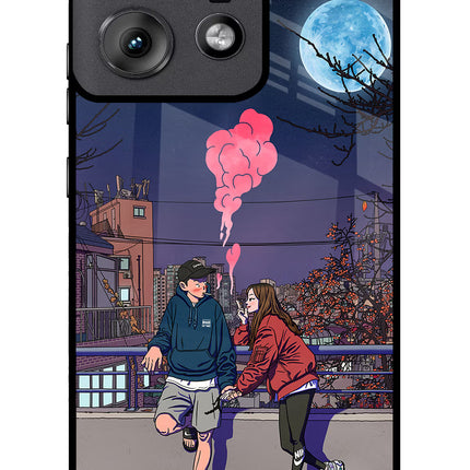 Chilling Couple Moto Edge 50 Pro 5G Glass Case Back Cover by Casekaro