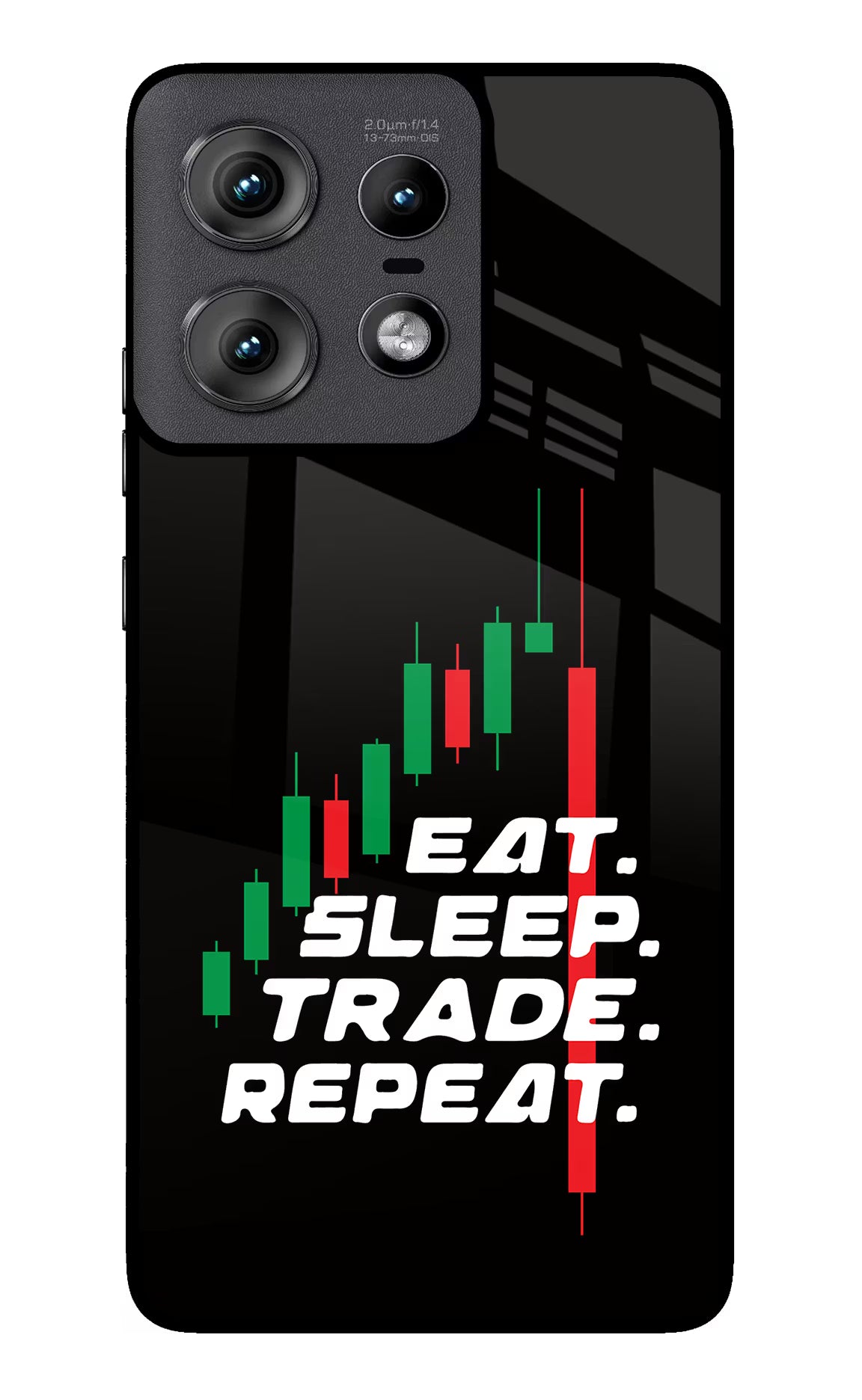 Eat Sleep Trade Repeat Moto Edge 50 Pro 5G Glass Case Back Cover by Casekaro