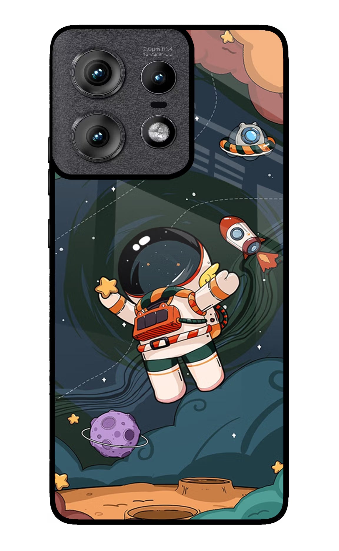 Cartoon Astronaut Moto Edge 50 Pro 5G Glass Case Back Cover by Casekaro