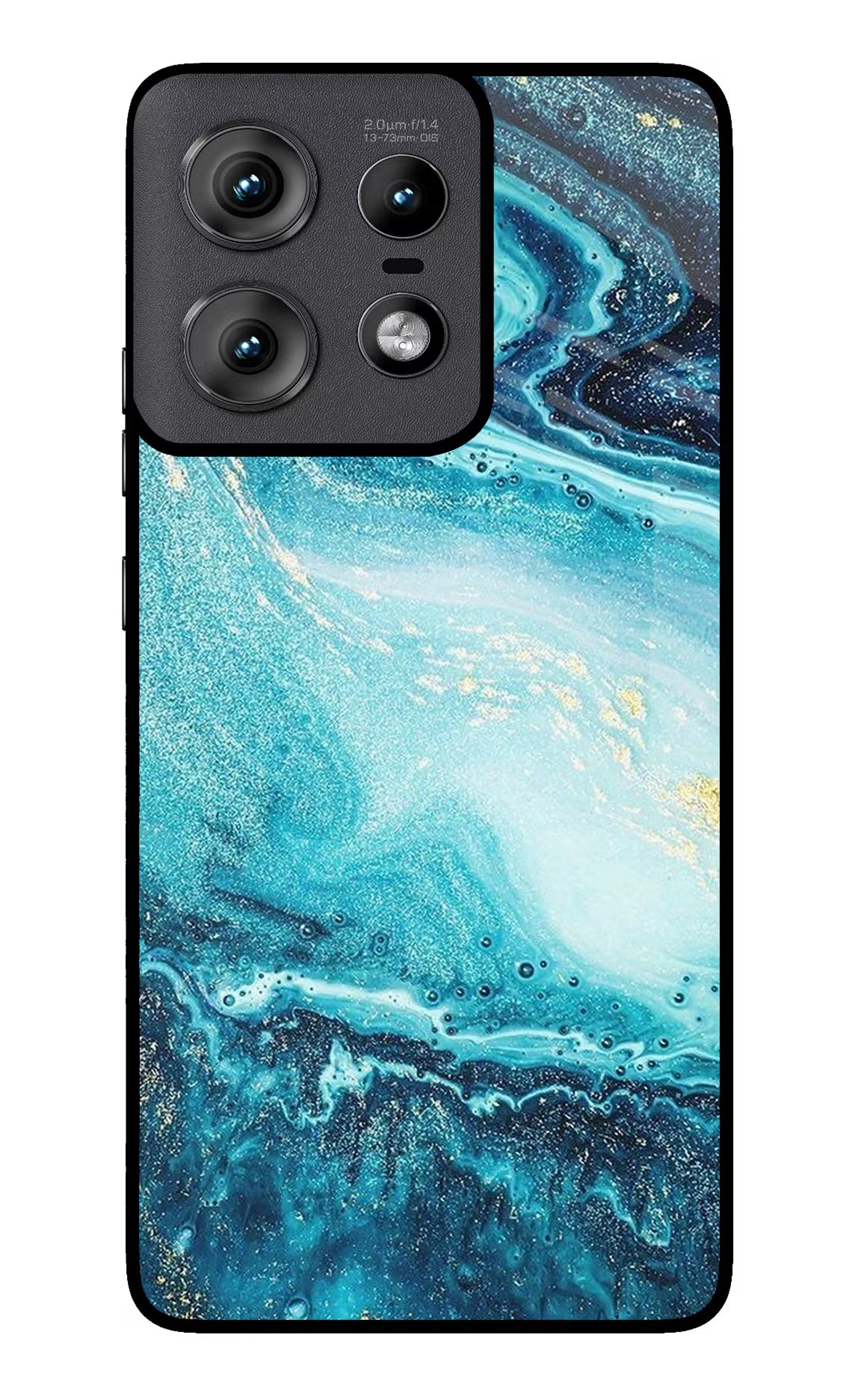 Blue Glitter Marble Moto Edge 50 Pro 5G Glass Case Back Cover by Casekaro