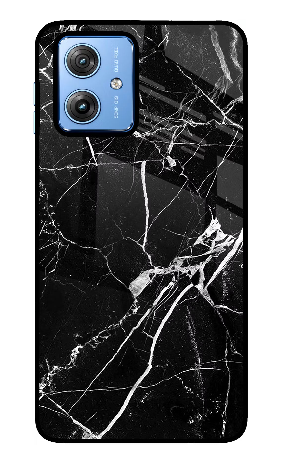 Black Marble Pattern Moto G64 5G Glass Case Back Cover by Casekaro