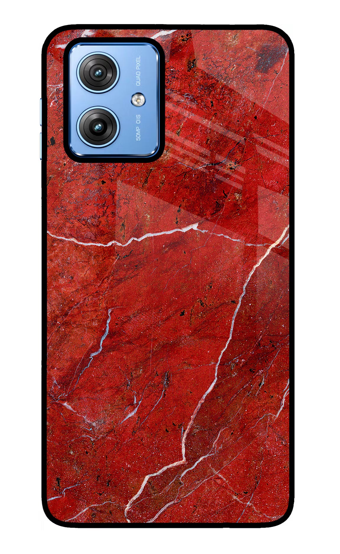 Red Marble Design Moto G64 5G Glass Case Back Cover by Casekaro