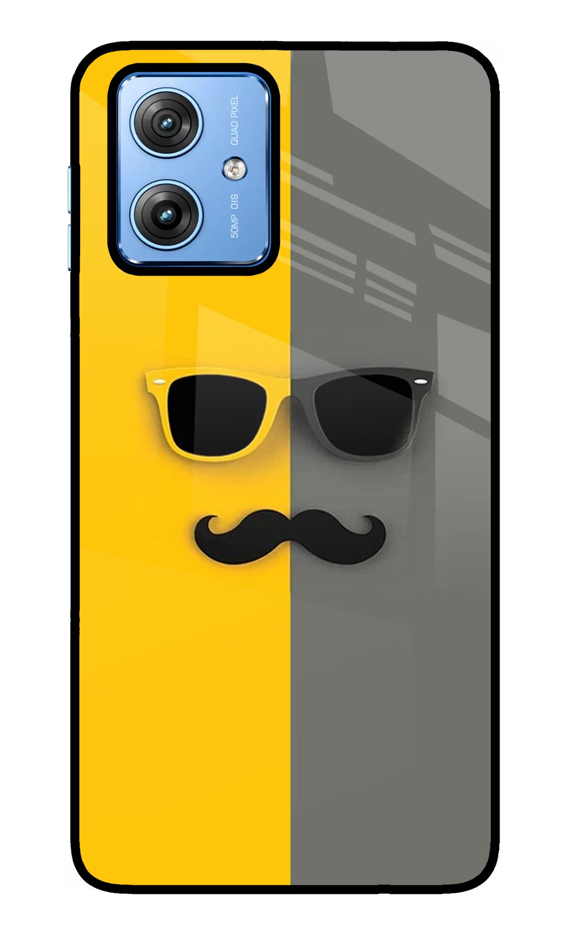 Sunglasses with Mustache Moto G64 5G Glass Case Back Cover by Casekaro
