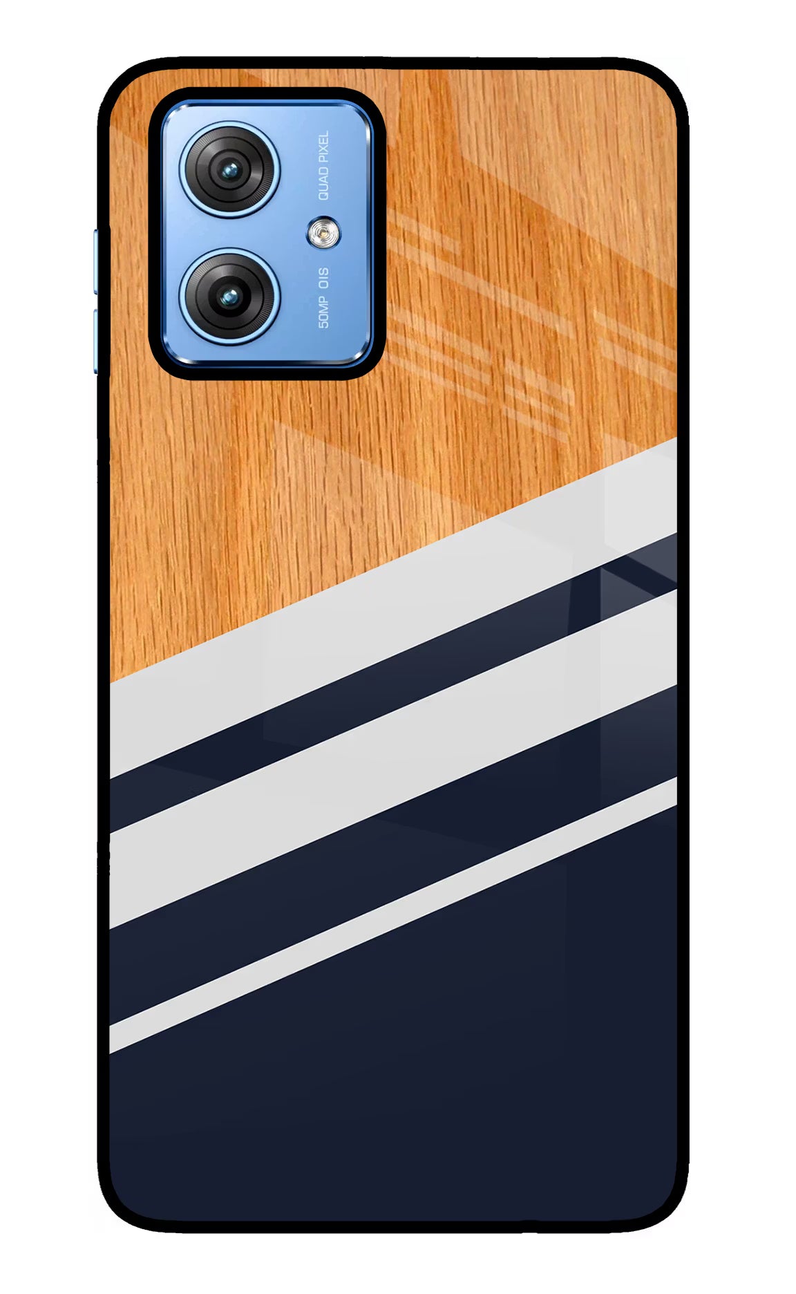 Blue and white wooden Moto G64 5G Glass Case Back Cover by Casekaro