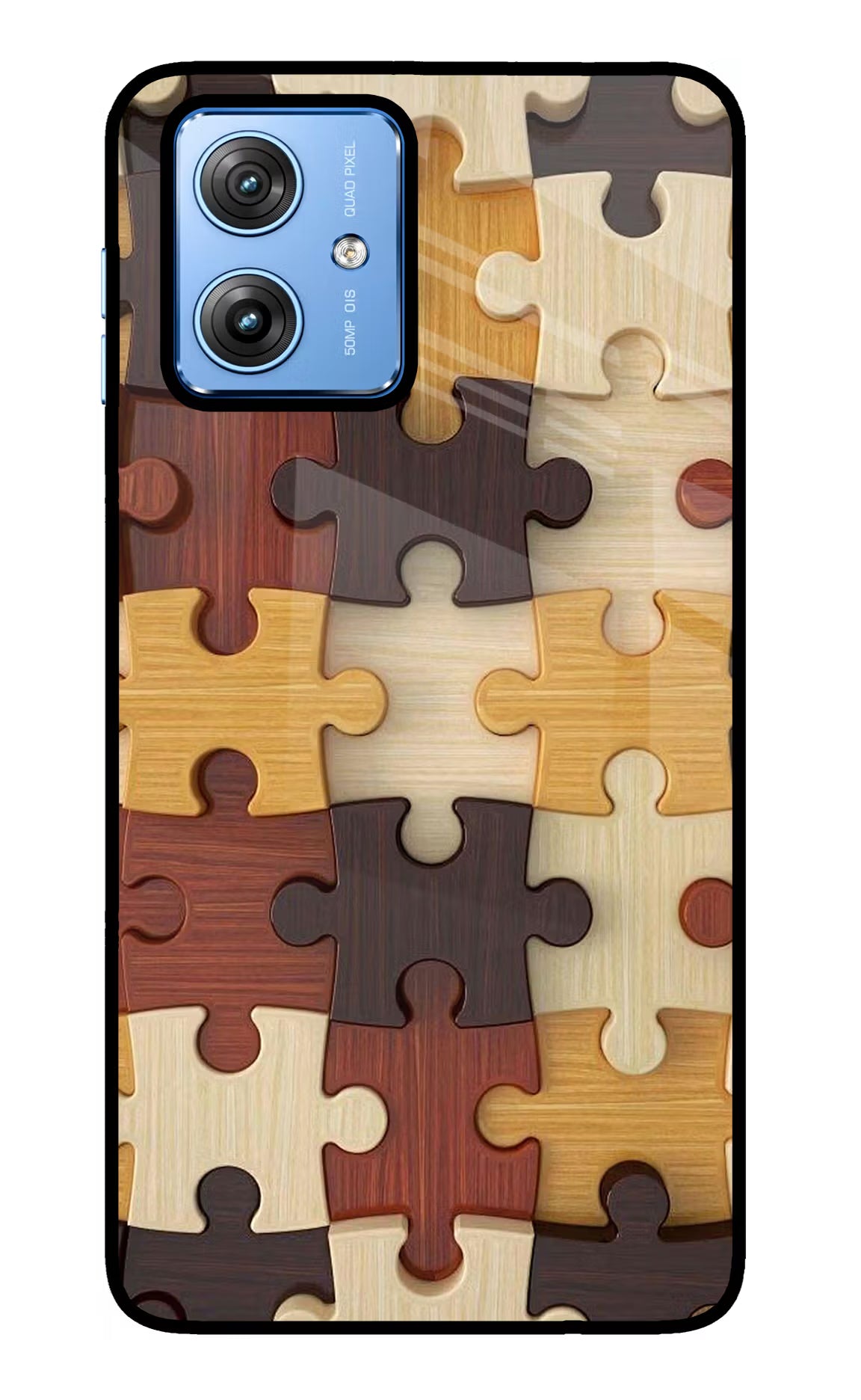 Wooden Puzzle Moto G64 5G Glass Case Back Cover by Casekaro
