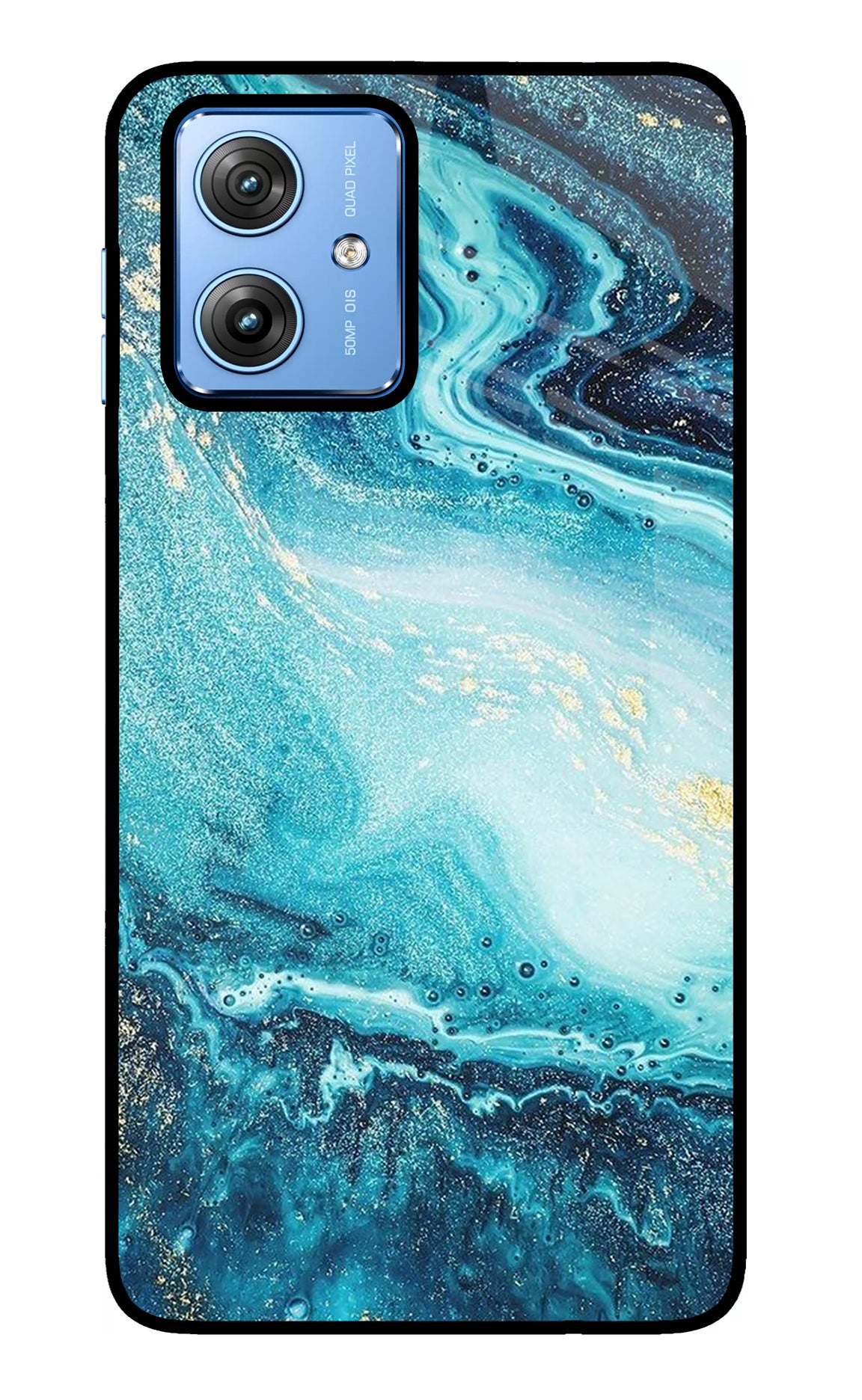 Blue Glitter Marble Moto G64 5G Glass Case