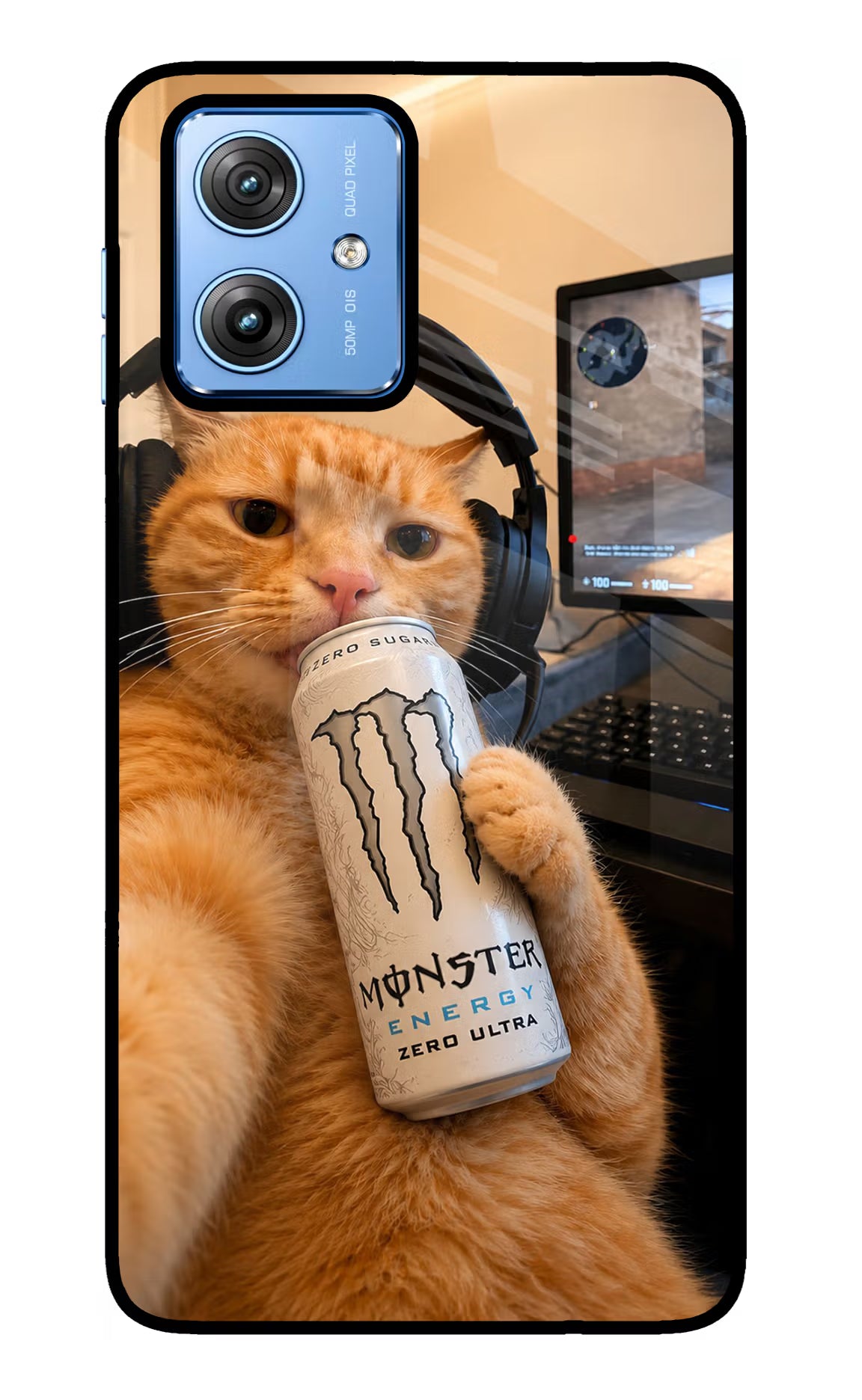 Gamer Cat Energy Moto G64 5G Glass Case