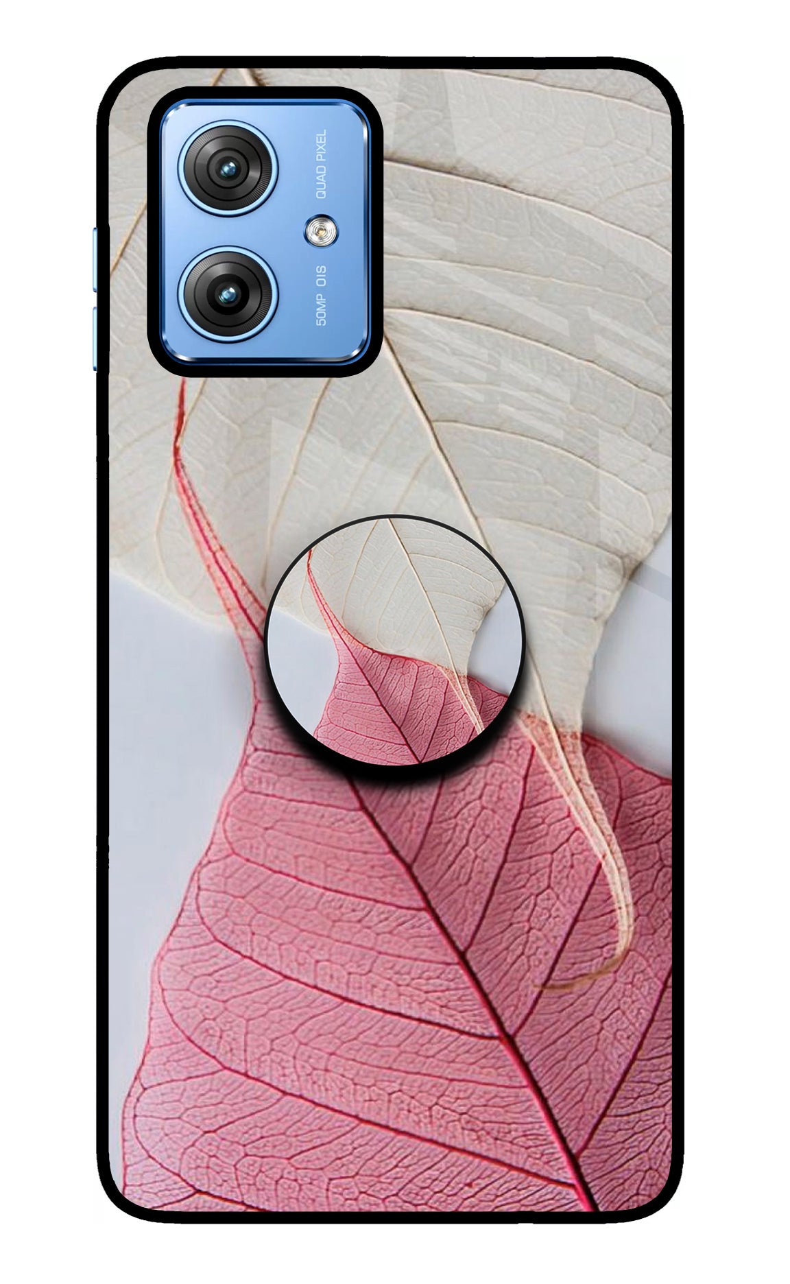 White Pink Leaf Moto G64 5G Pop Case