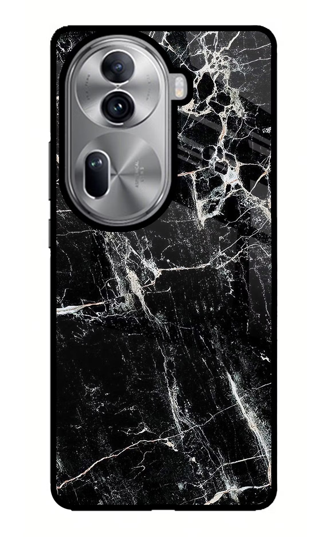 Black Marble Texture Oppo Reno11 Pro 5G Glass Case Back Cover by Casekaro