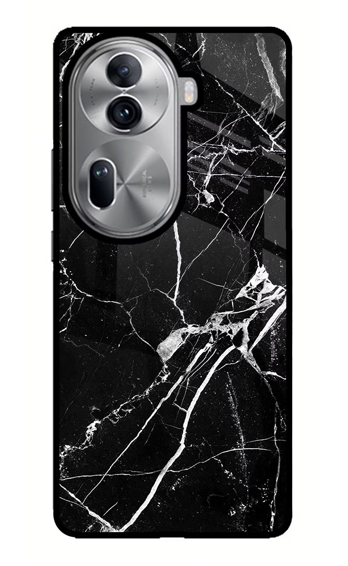 Black Marble Pattern Oppo Reno11 Pro 5G Glass Case Back Cover by Casekaro