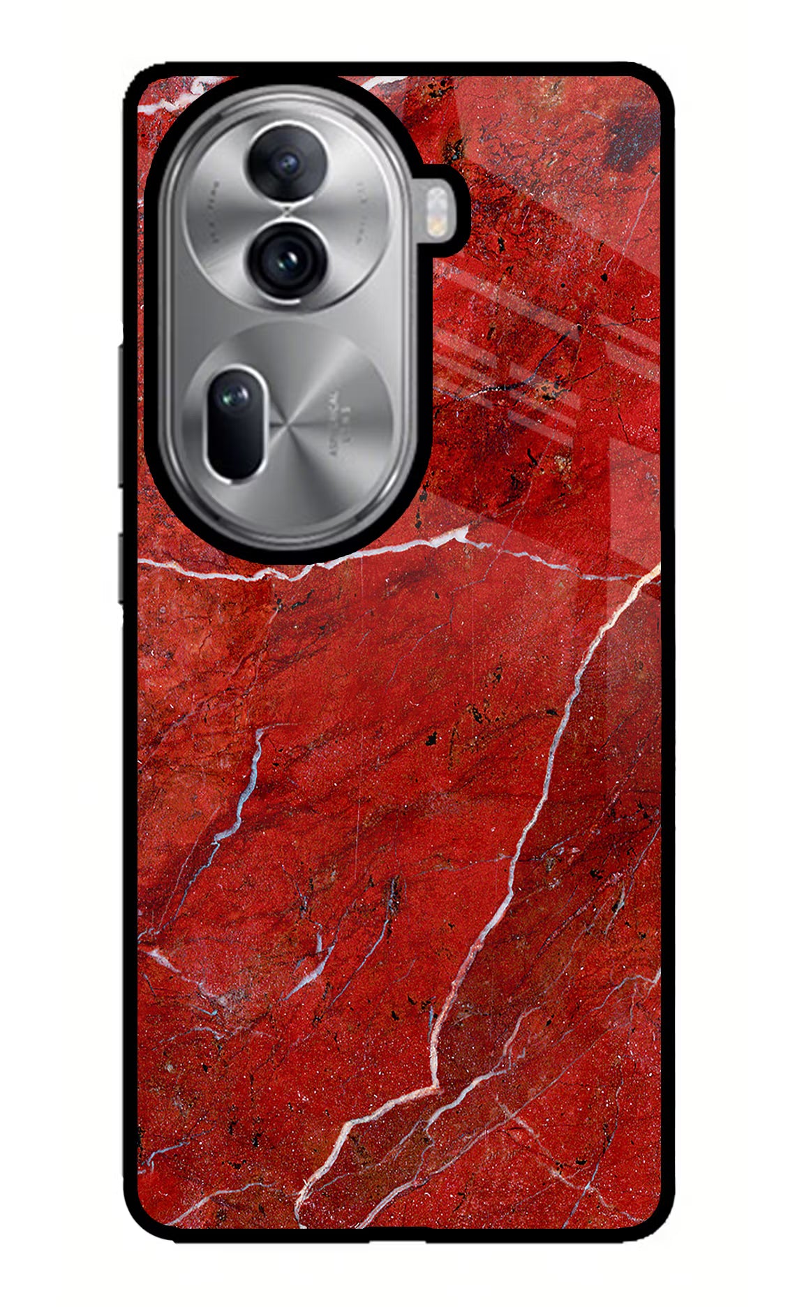 Red Marble Design Oppo Reno11 Pro 5G Glass Case Back Cover by Casekaro
