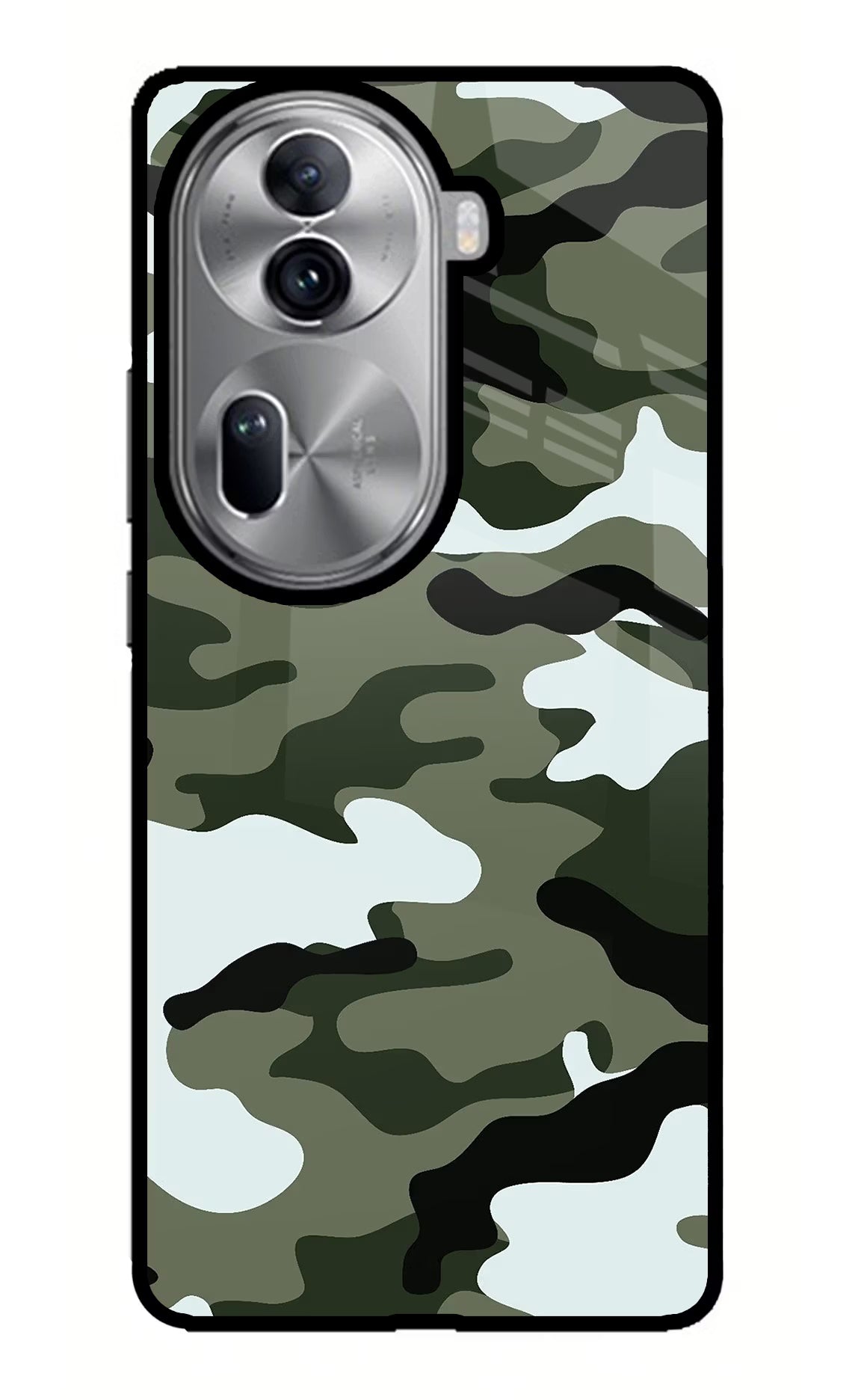 Camouflage Oppo Reno11 Pro 5G Glass Case Back Cover by Casekaro