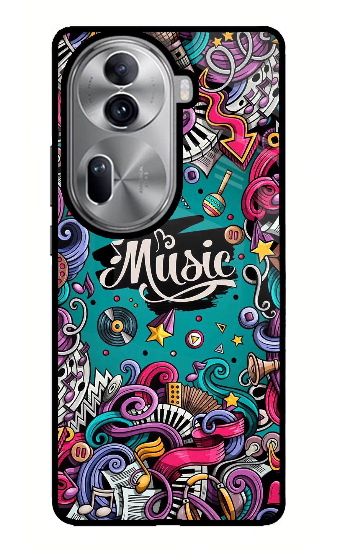 Music Graffiti Oppo Reno11 Pro 5G Glass Case Back Cover by Casekaro