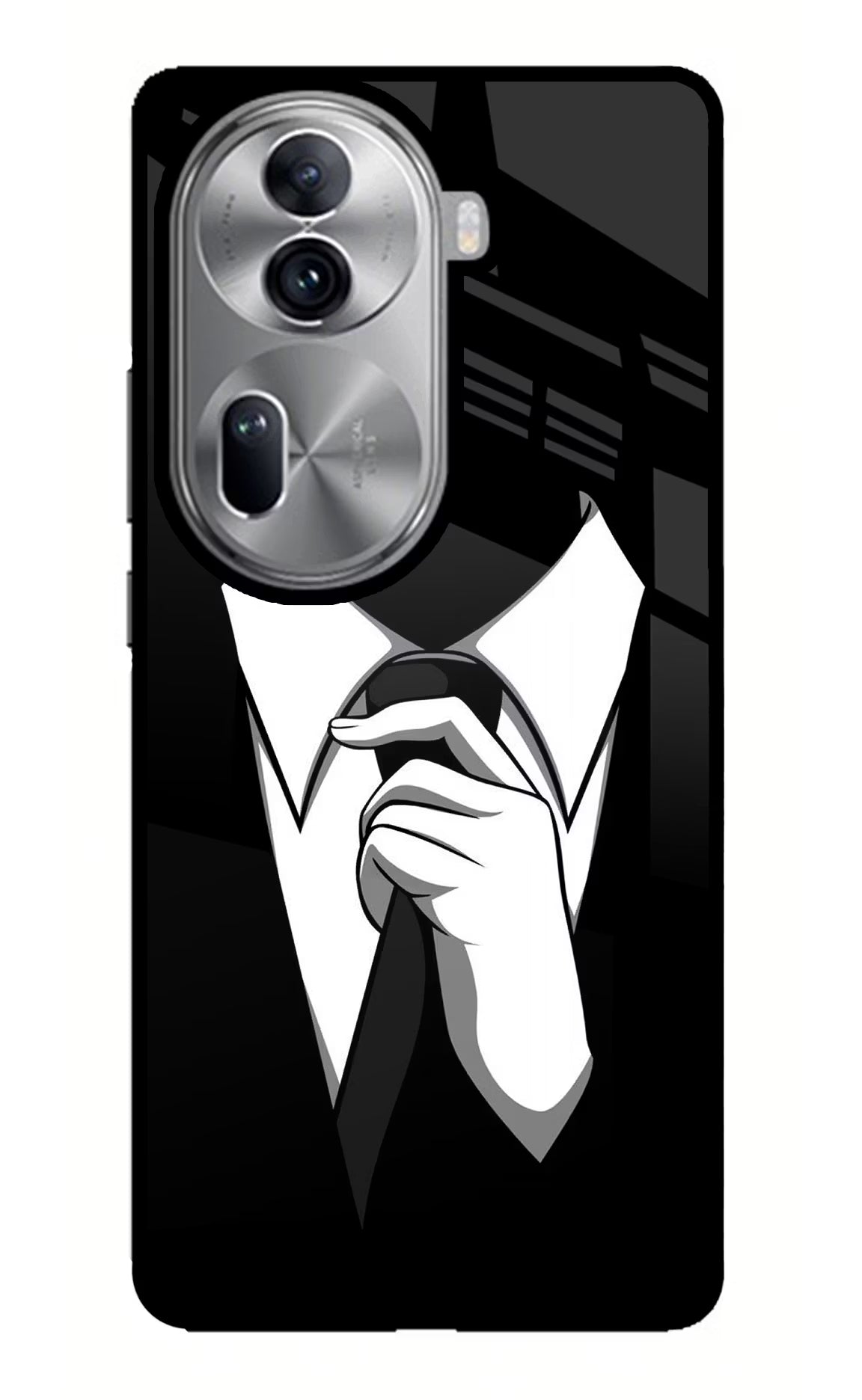 Black Tie Oppo Reno11 Pro 5G Glass Case Back Cover by Casekaro