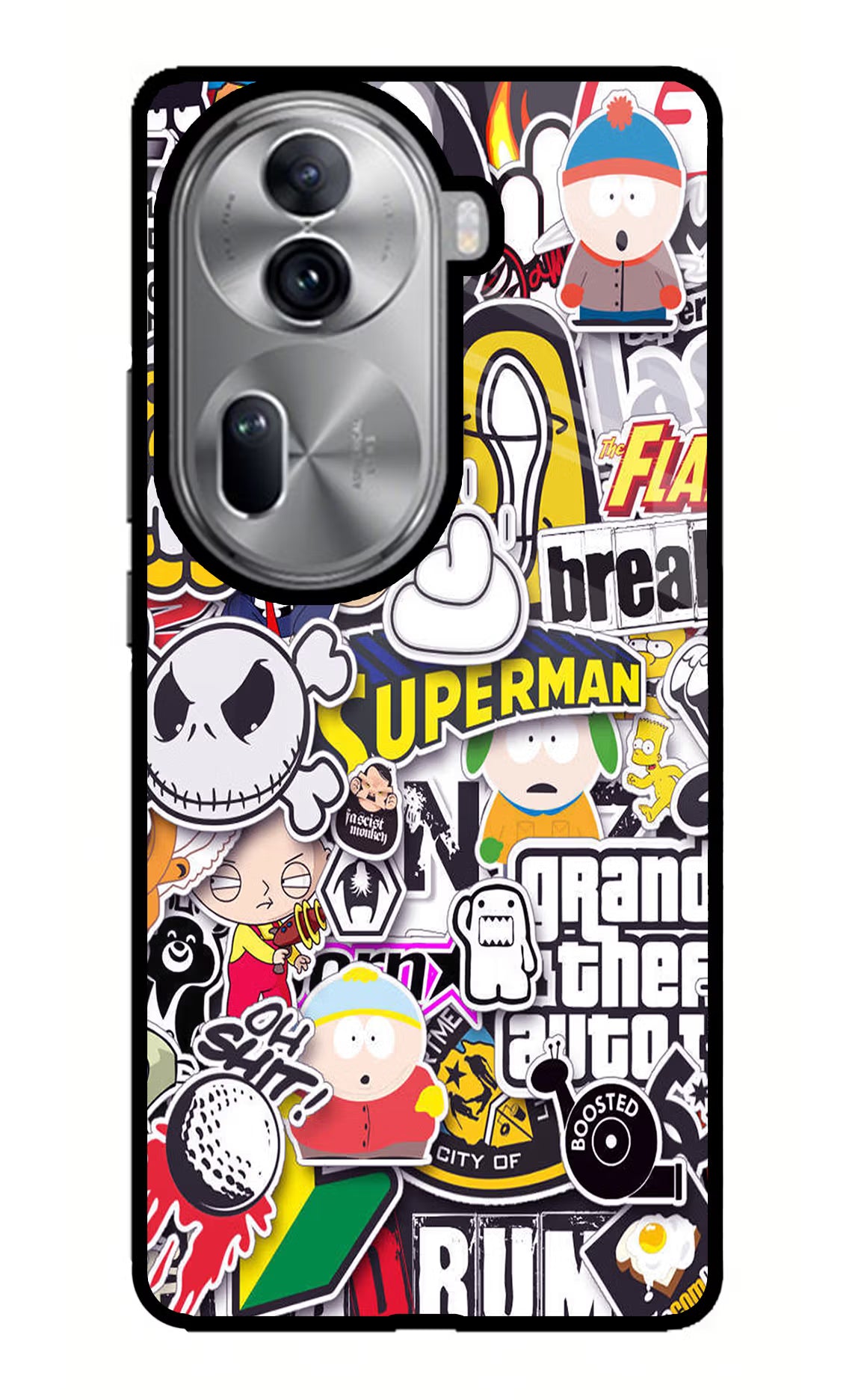 Sticker Bomb Oppo Reno11 Pro 5G Glass Case Back Cover by Casekaro