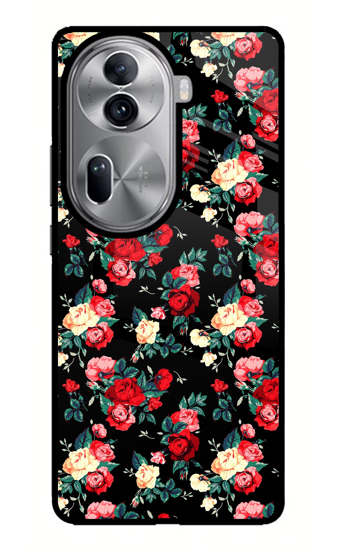 Rose Pattern Oppo Reno11 Pro 5G Glass Case Back Cover by Casekaro
