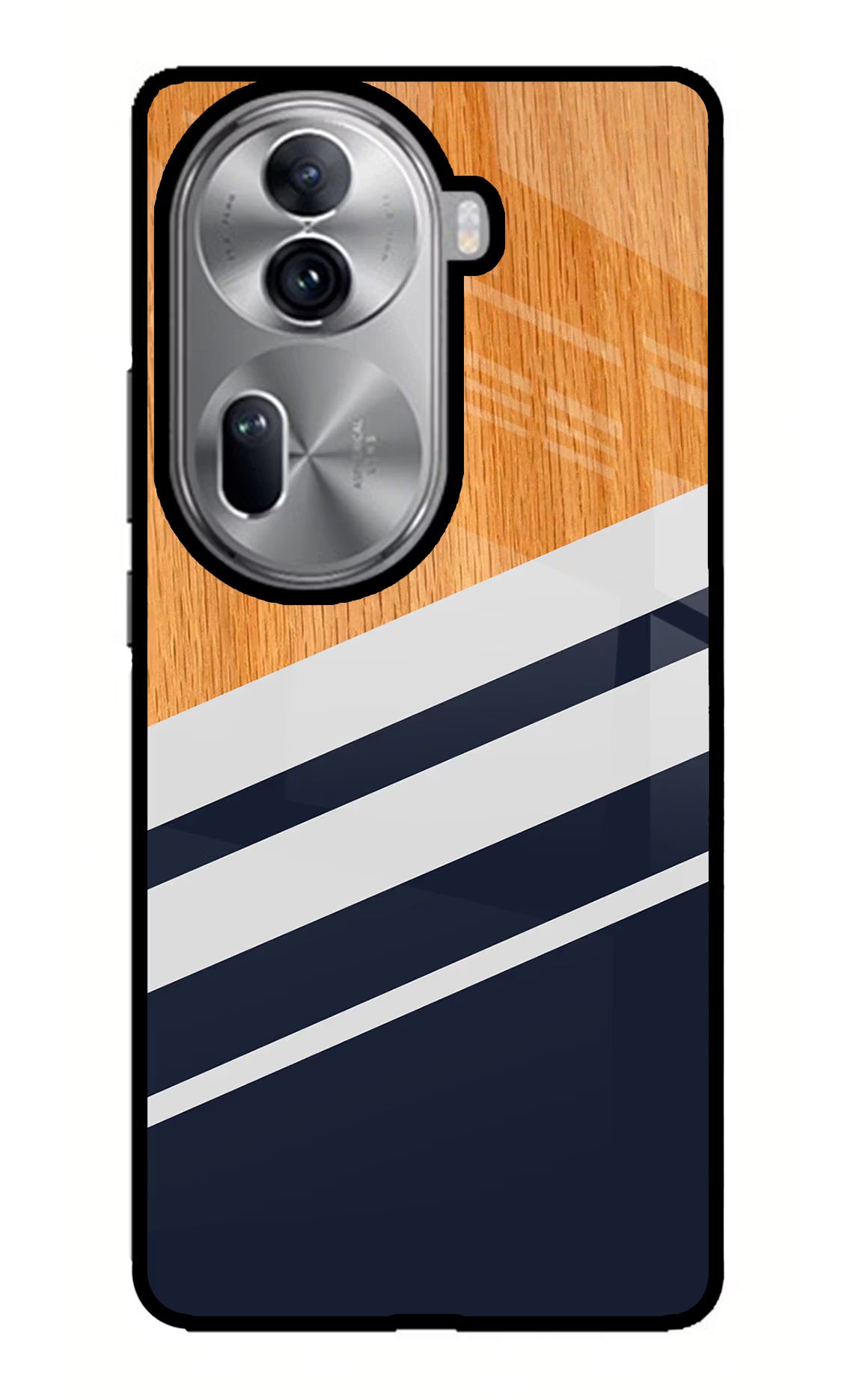 Blue and white wooden Oppo Reno11 Pro 5G Glass Case Back Cover by Casekaro