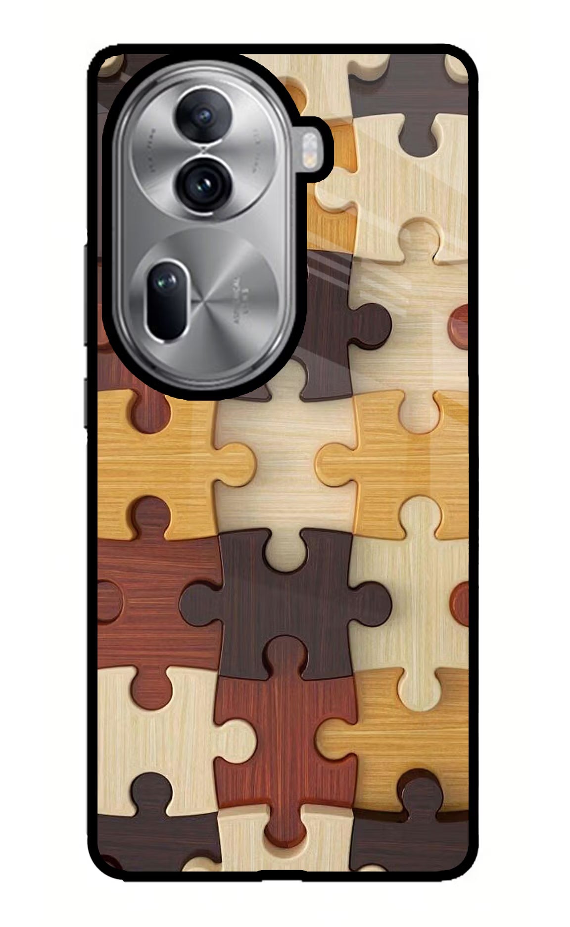 Wooden Puzzle Oppo Reno11 Pro 5G Glass Case Back Cover by Casekaro