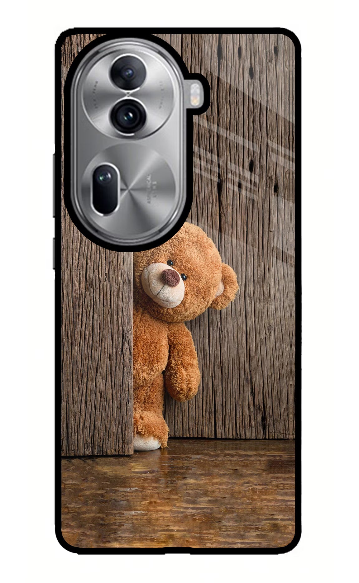 Teddy Wooden Oppo Reno11 Pro 5G Glass Case Back Cover by Casekaro