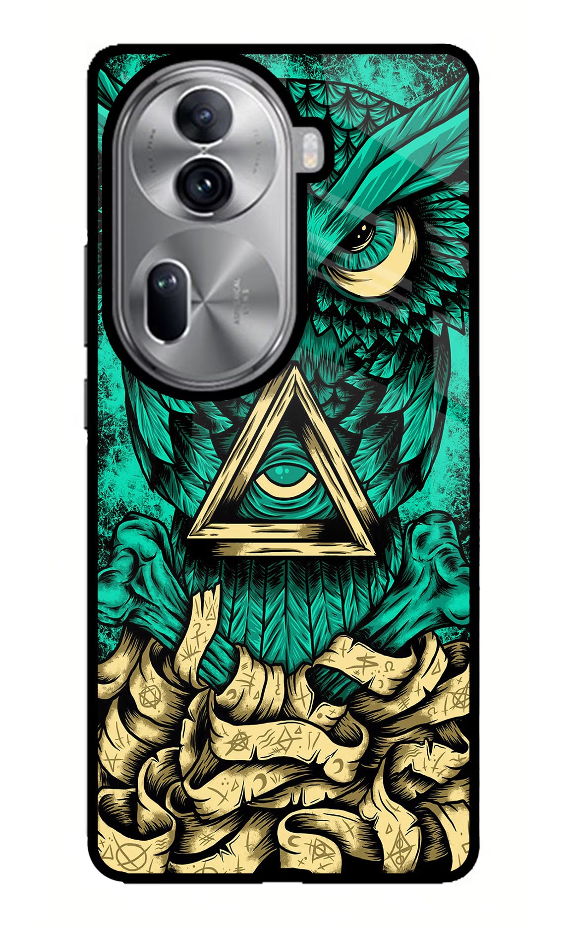 Green Owl Oppo Reno11 Pro 5G Glass Case Back Cover by Casekaro