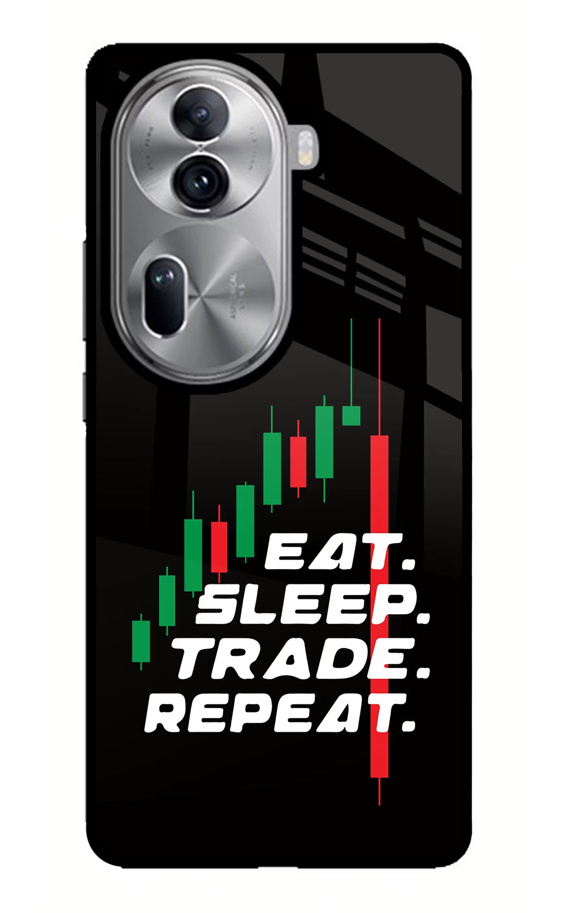 Eat Sleep Trade Repeat Oppo Reno11 Pro 5G Glass Case Back Cover by Casekaro