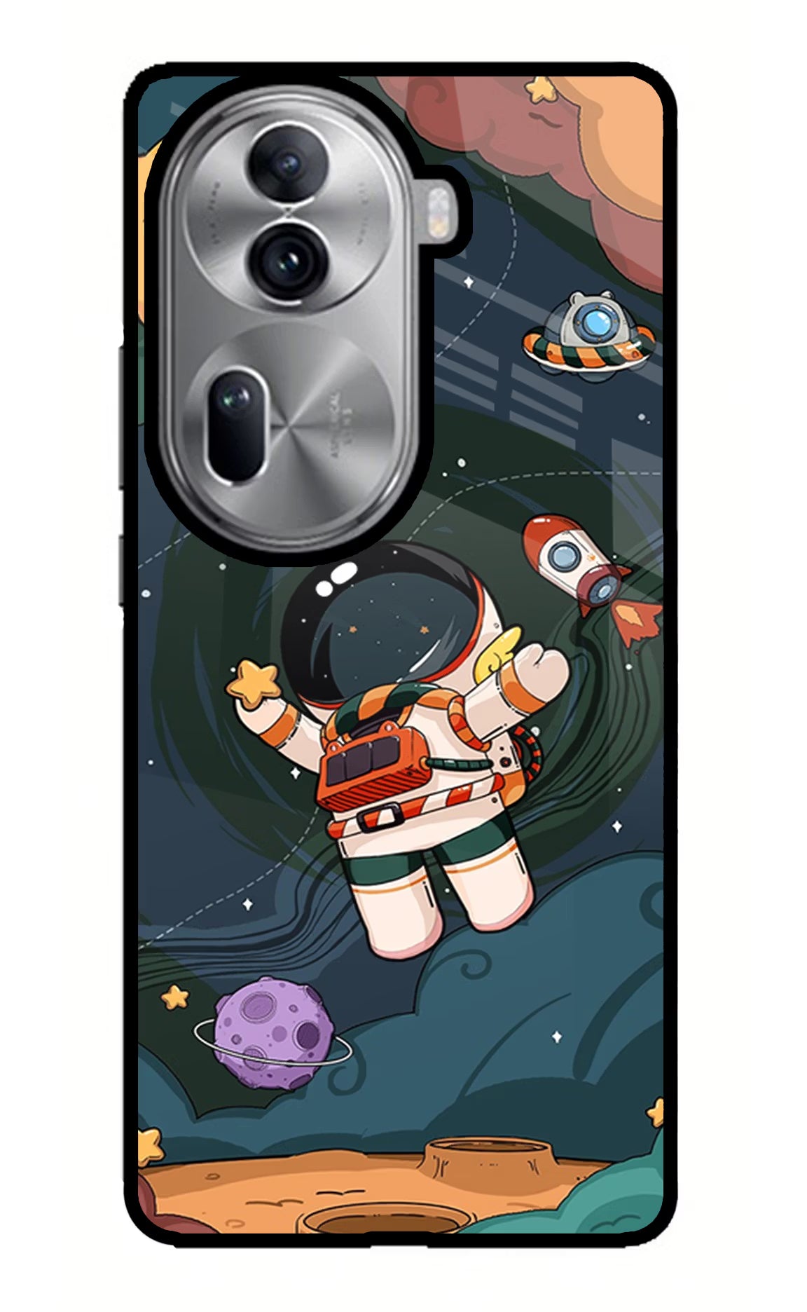 Cartoon Astronaut Oppo Reno11 Pro 5G Glass Case Back Cover by Casekaro